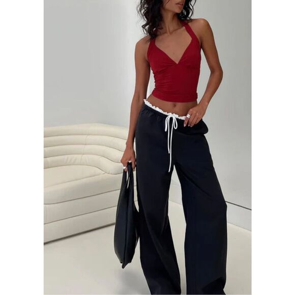 Princess Polly Pilly Lace Drawstring Pants Black Nwot Size 10 - Picture 1 of 8